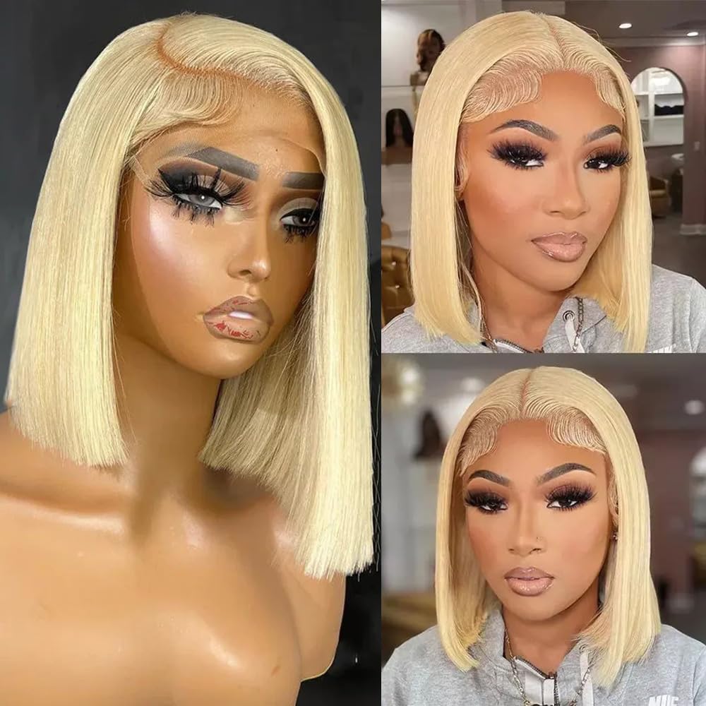 13x4 Lace Front Bob Wig, Color 613 Straight, Density