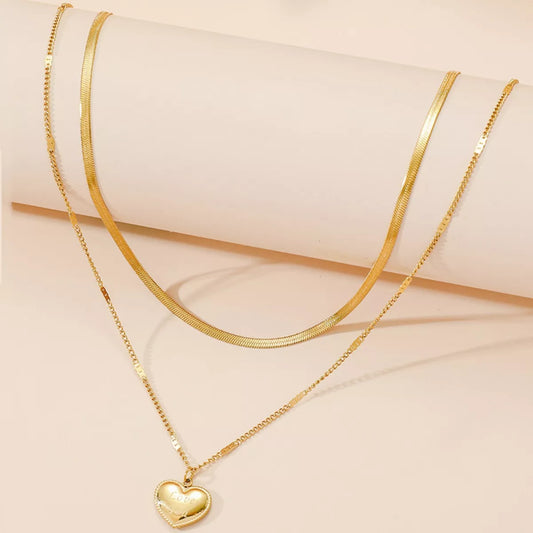 18K Gold-Plated Double Layered Heart Pendant Necklace