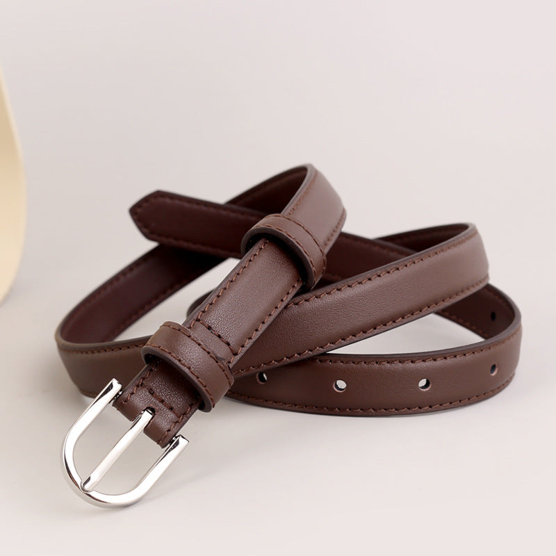 Skinny Leather Belt with Silver Buckle