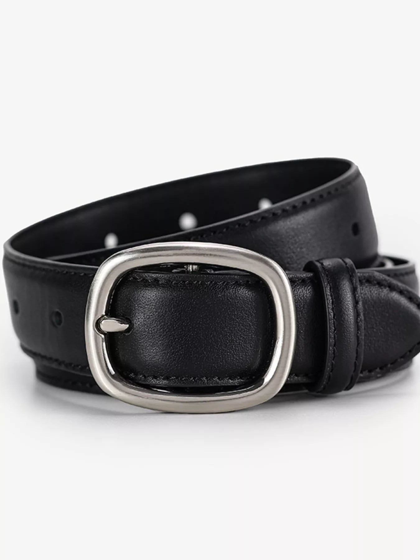 Leather Belt with Oval Buckle