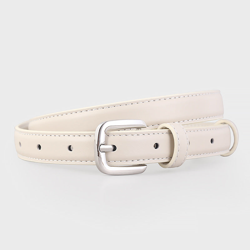 Classic Leather Skinny Belt with Silver Buckle