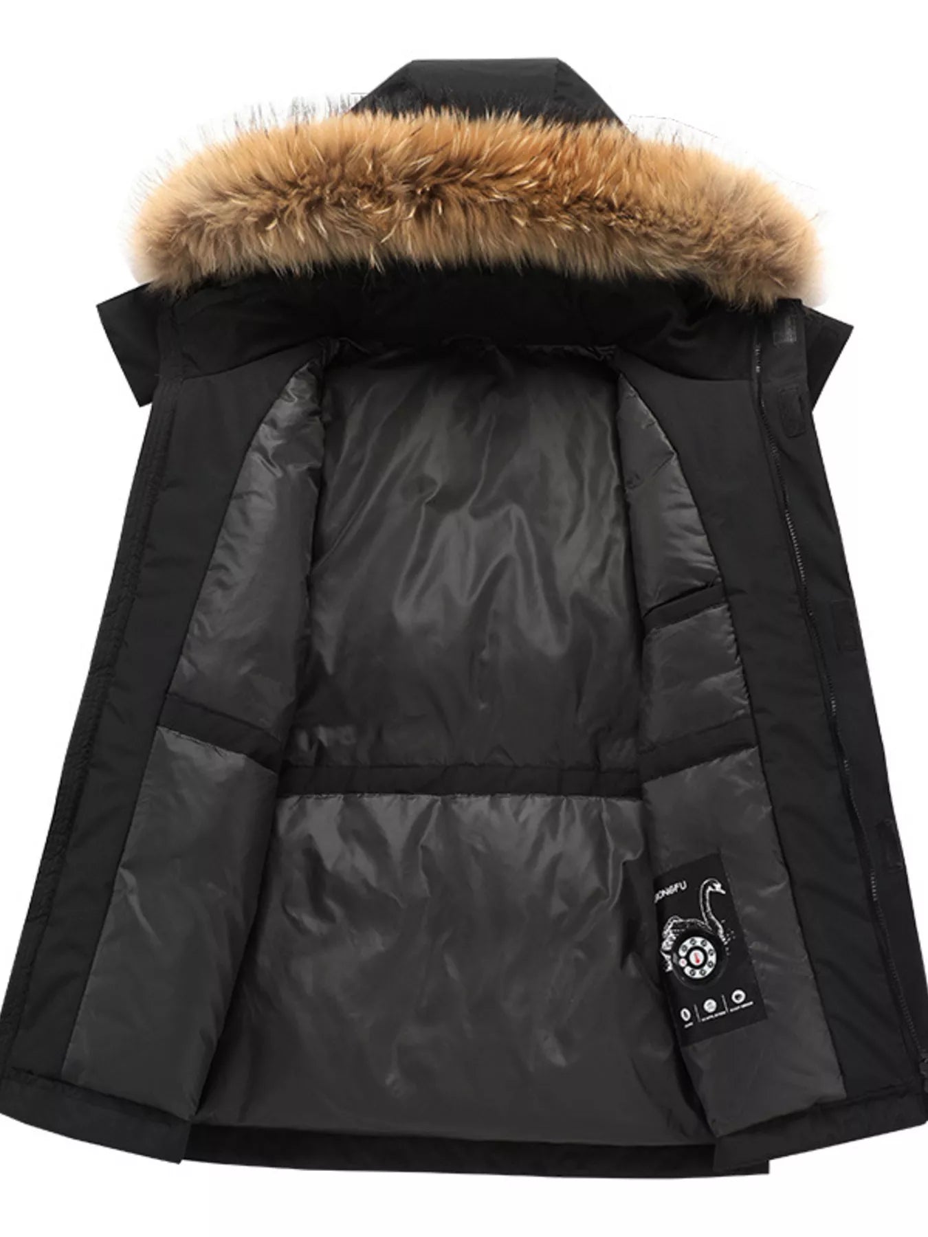 Men's Full Size Fur Hooded Zip Up Parka Coat Plus Size