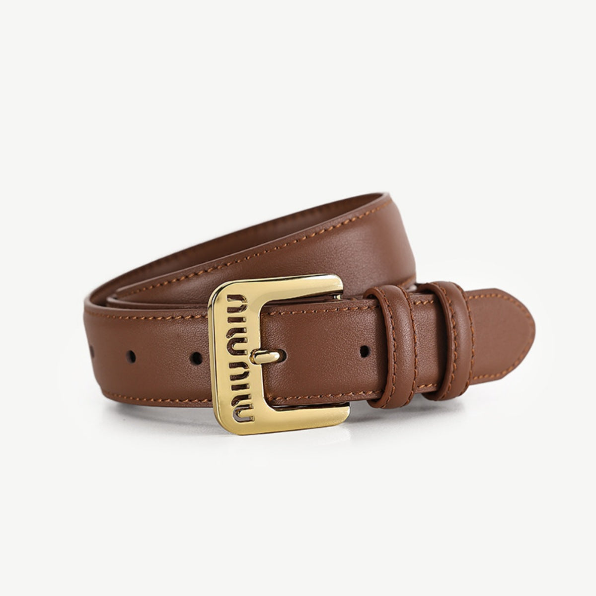 Golden Buckle Leather Belt
