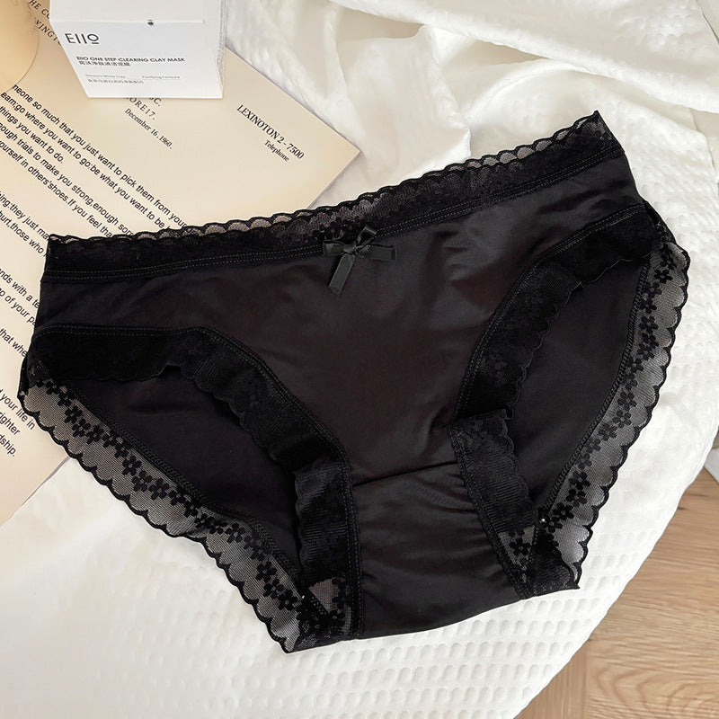 Women's Antibacterial Seamless Mid-Rise Sexy Lace-trimmed Thong Pants