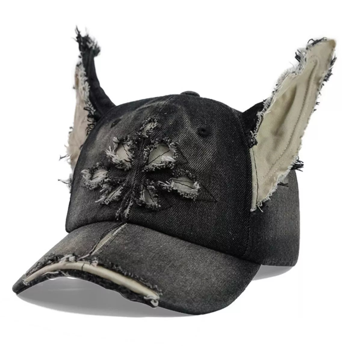 Washed Dog Ear Distressed Denim Baseball Cap