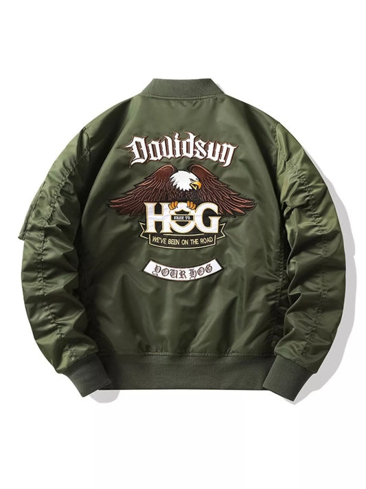 Men's Plus Size Embroidered Zip Up Bomber Jacket