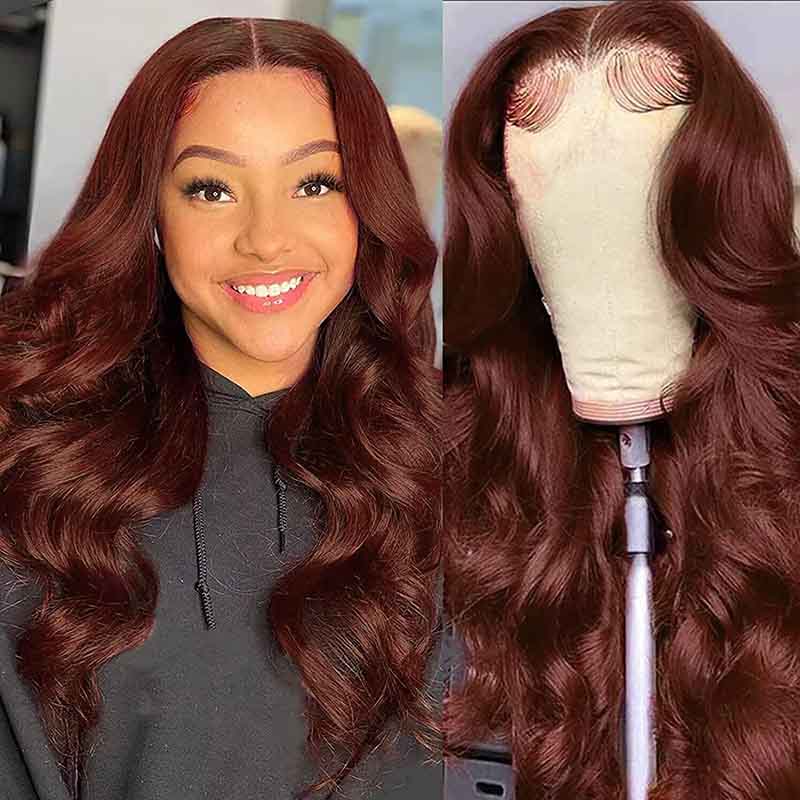 4x6 Lace Human Hair Wig Reddish-Brown Body Wave, Density, 10 Inches
