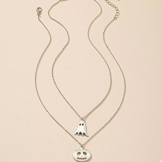 2 Piece Halloween Ghost & Pumpkin Pendant Necklace