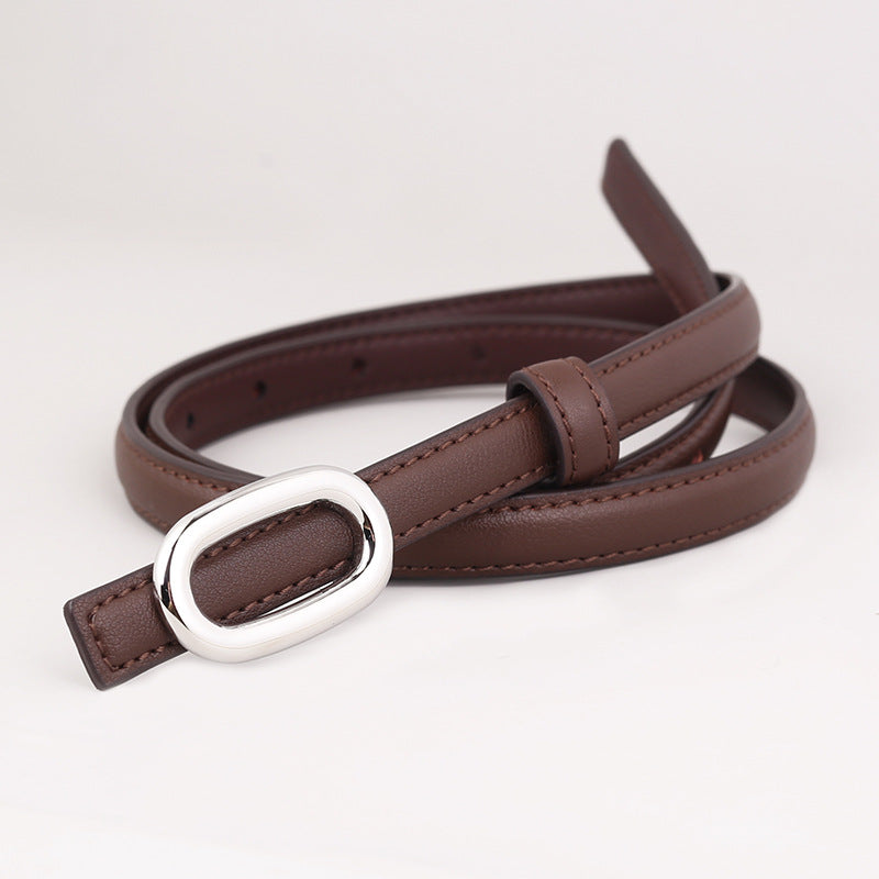 Skinny Leather Belt with Oval Buckle