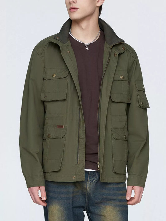 Men's Plus Size Multi-Pocket Zip Up Jacket