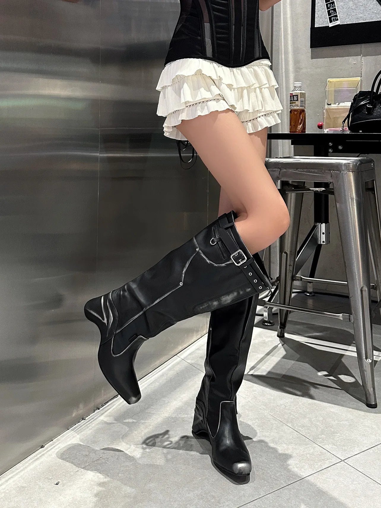 Square Toe Block Heels Boots