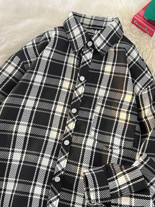 Men's Full Size Classic Plaid Button-Down Shirt Plus Size