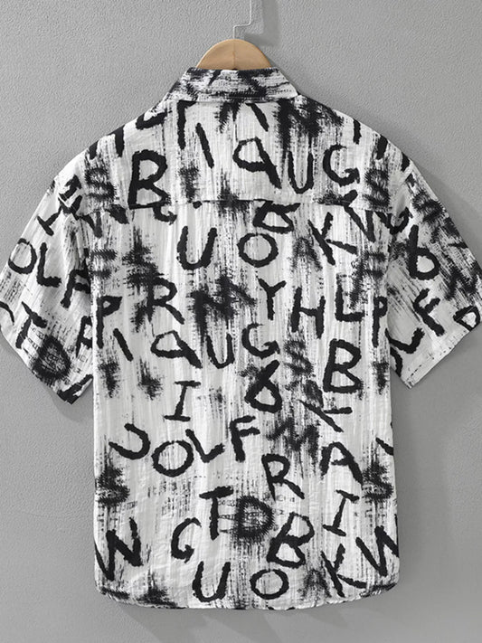 Men's Plus Size Letter Print Short Sleeve Shirt