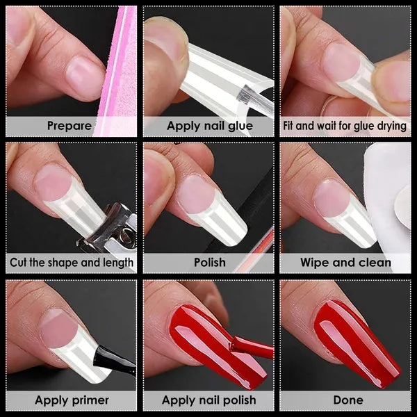 500Pcs False Nail Tips C Curve Half Cover French Nails Extra Long Fake