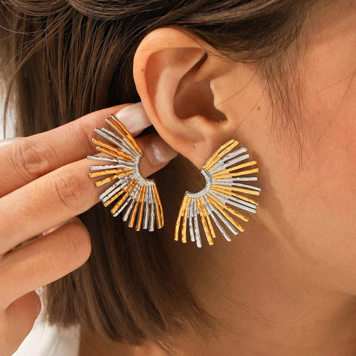 Stainless Steel Fan-Shaped Earrings