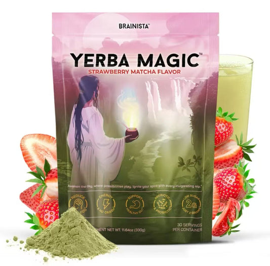 Yerba Mate Instant Powder, 3-in-1 Super Drink - Clean Energy, Brain Fog Buster, and Gut Health Powered by Nootropics, Prebiotics and Probiotics | Yerba Magic Peach Mango 30 Servings