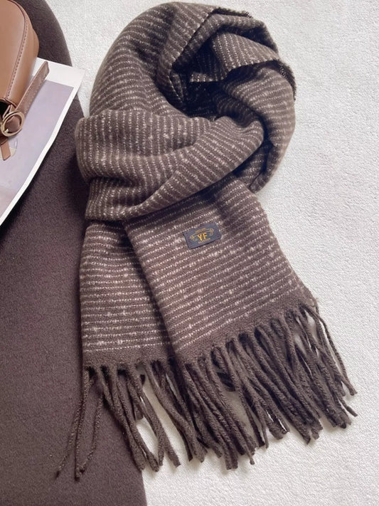 Warm Striped Tassel Scarf
