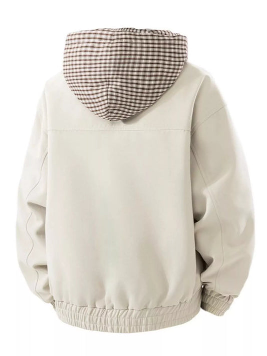 Men's Plus Size Casual Plaid Hooded Windbreaker Jacket