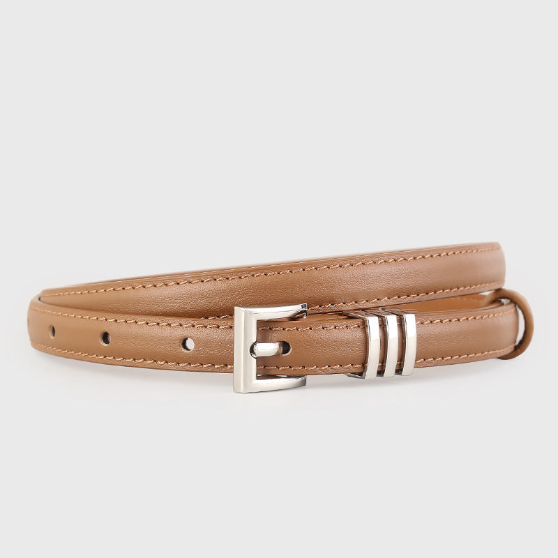 Skinny Leather Belt with Silver Buckle