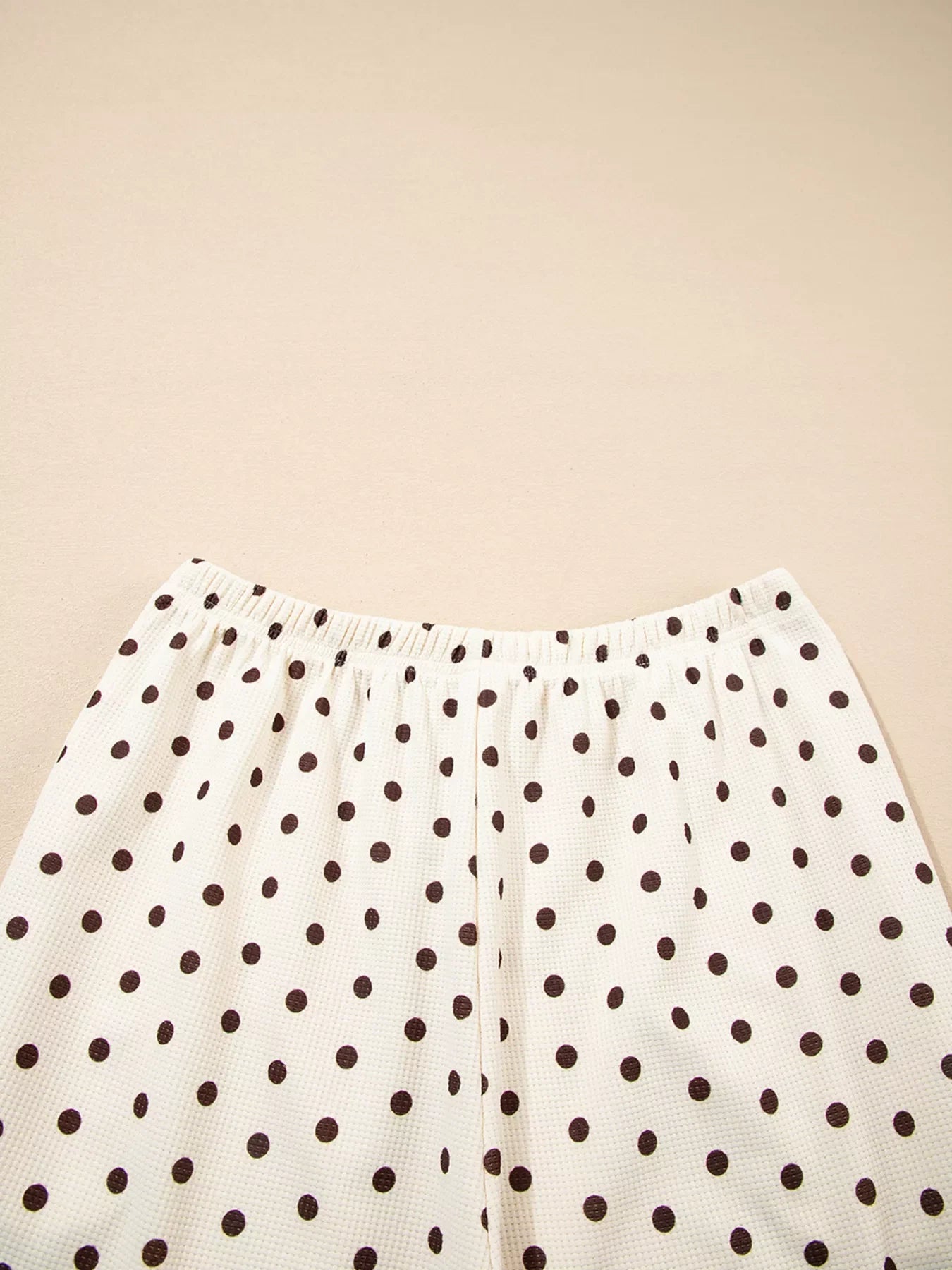Polka Dot Notched Long Sleeve Top and Drawstring Joggers Lounge Set