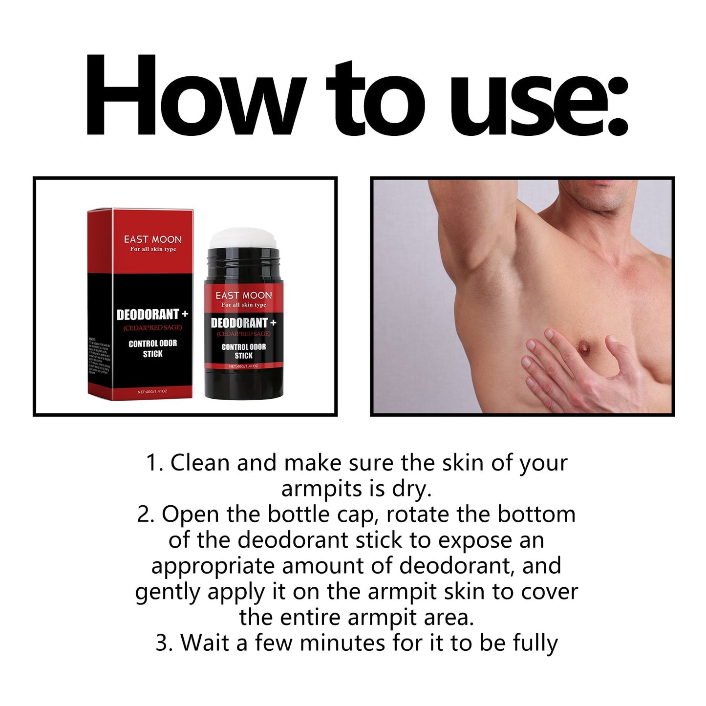 East Moon Control Odor Stick, Clean Armpit Odors Fresh And Long-Lasting Portable Body Stick