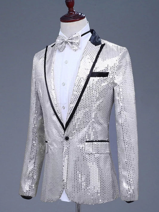 Men's Full Size Sequin One Button Long Sleeve Blazer Plus Size