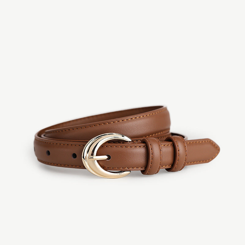Leather Belt with Golden Buckle