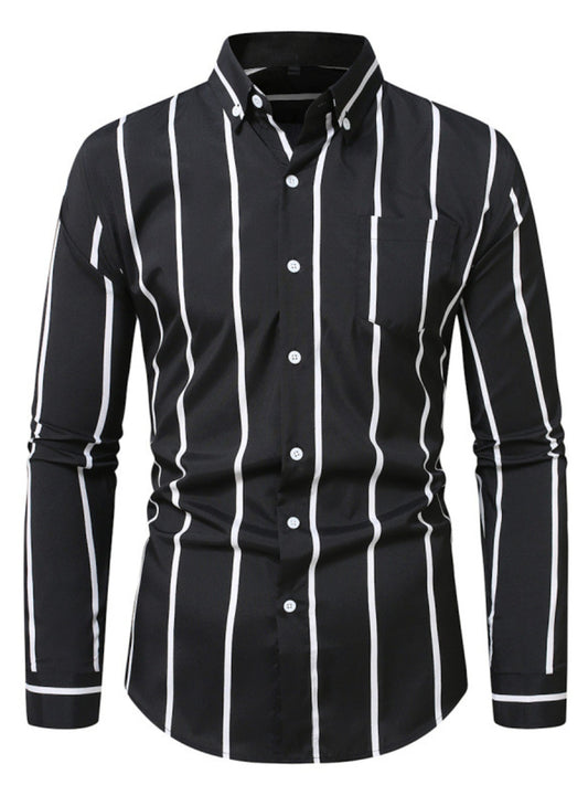 Men's Plus Size Slim Fit Striped Button Up Shirt