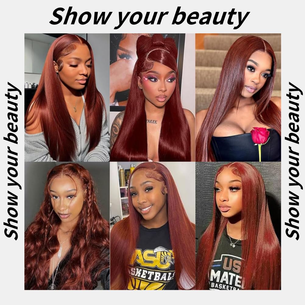 Reddish-brown 10-inch Straight 13x6 Lace Front Human Hair Wig, Density.