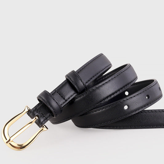 Leather Belt with Golden Buckle