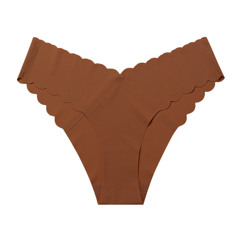Wavy Lace V-shaped Waist Seamless Ice Silk Girl's Underwear One-piece Large Size Pure Cotton Crotch Women's Briefs