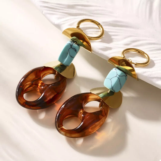 Turquoise Resin Geometric Drop Earrings