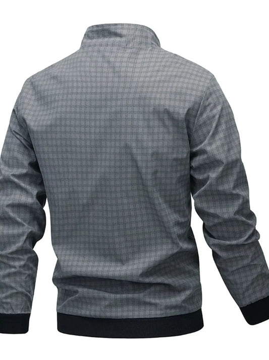 Men's Plus Size Plaid Lightweight Zip-Up Jacket