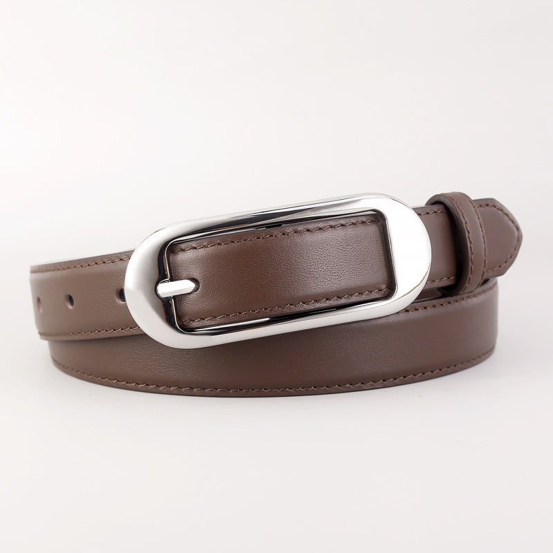 Leather Skinny Belt with Buckle