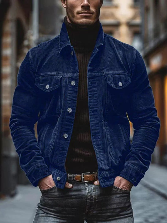 Men's Full Size Corduroy Button-Down Jacket Plus Size