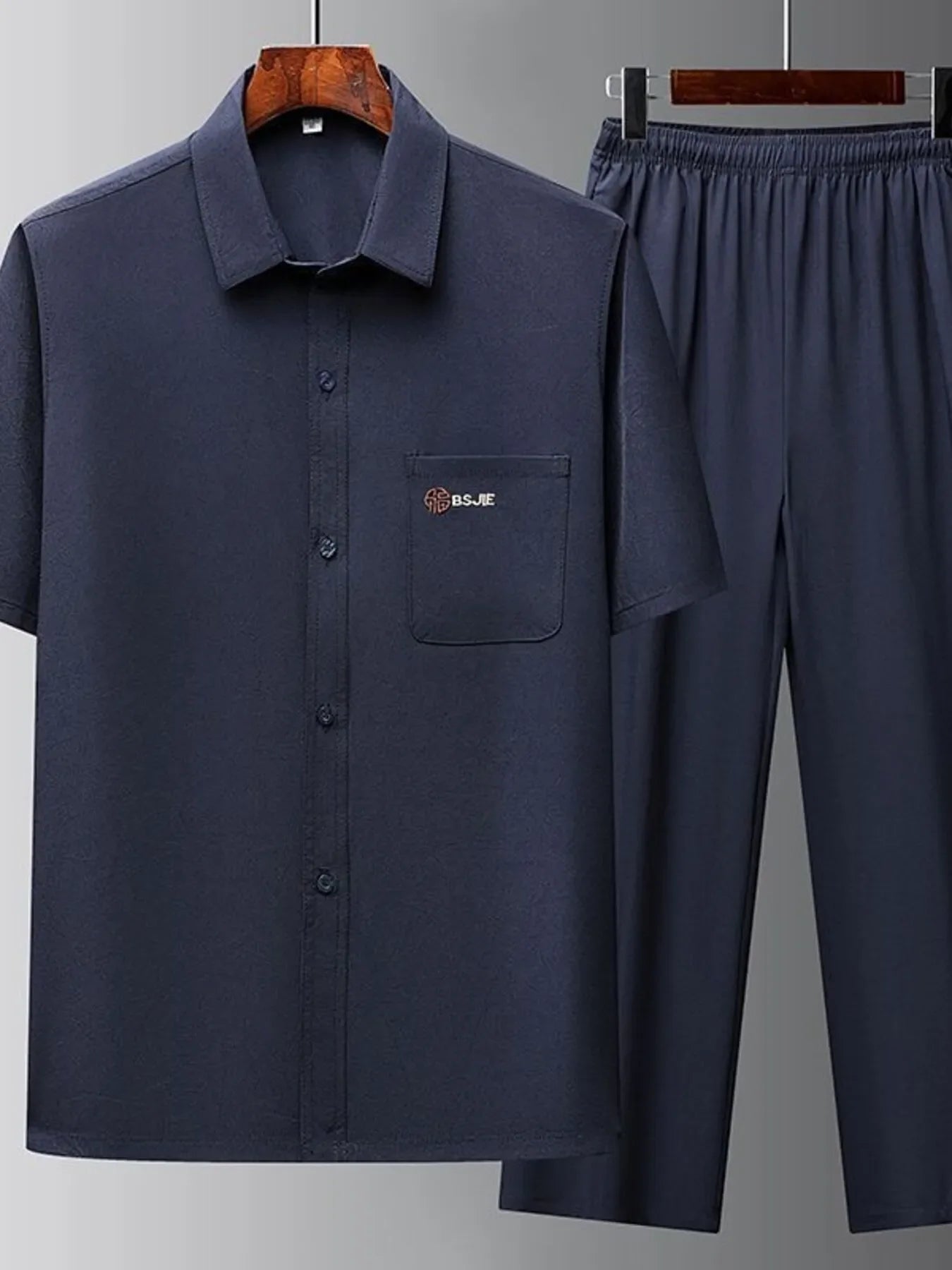 Men's Full Size Button Up Short Sleeve Top and Pants Set Plus Size