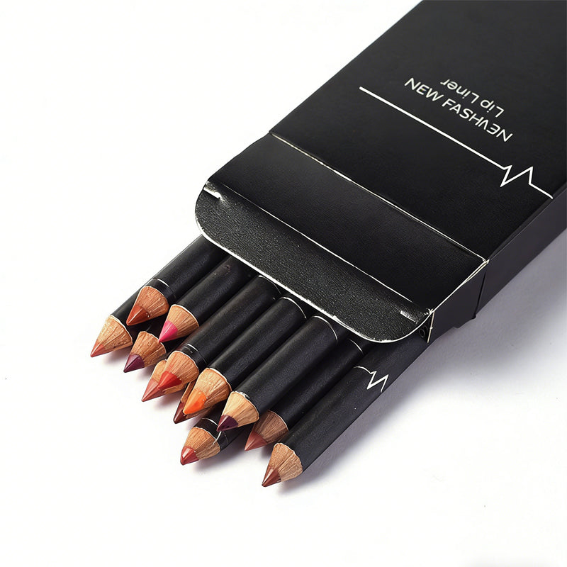 12 Color Lip Liner Pencil Set, High Pigmented Natural Lip Makeup Vegan Soft Pencils Longwear Ultra Fine Lip Liners