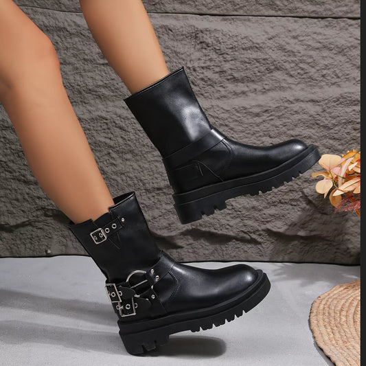 Round Toe Block Heels Boots