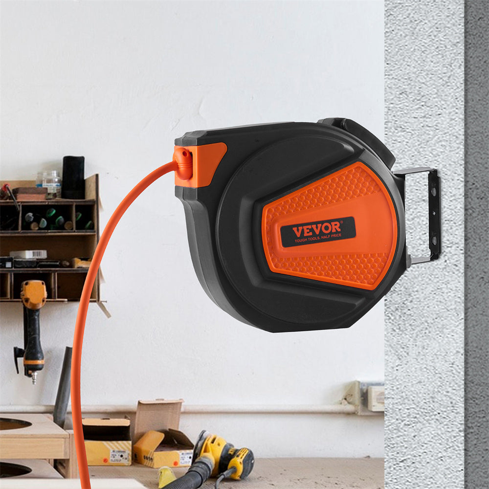 VEVOR Retractable Air Hose Reel, 3 8 IN X 50 FT Hybrid Air Hose Max 300PSI, Air Compressor Hose Reel With 5 Ft Lead In, Ceiling Wall Mount Enclosed Air Reel, 180 Swivel Mount