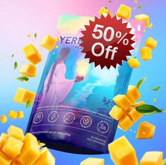 Yerba Mate Instant Powder, 3-in-1 Super Drink - Clean Energy, Brain Fog Buster, and Gut Health Powered by Nootropics, Prebiotics and Probiotics | Yerba Magic Peach Mango 30 Servings