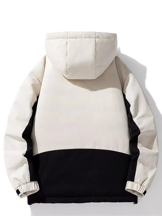 Men's Plus Size Hooded Color Block Padded Winter Coat