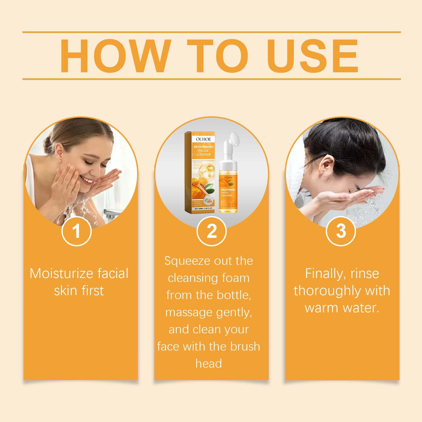 OUHOE Turmeric Cleanser Gently Cleanses Facial Skin, Moistens, Nourishes And Nourishes Skin Without Straining