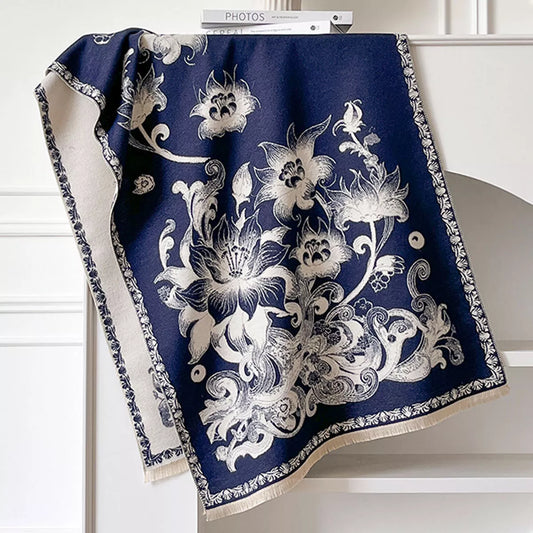 Floral Raw Hem Winter Scarf