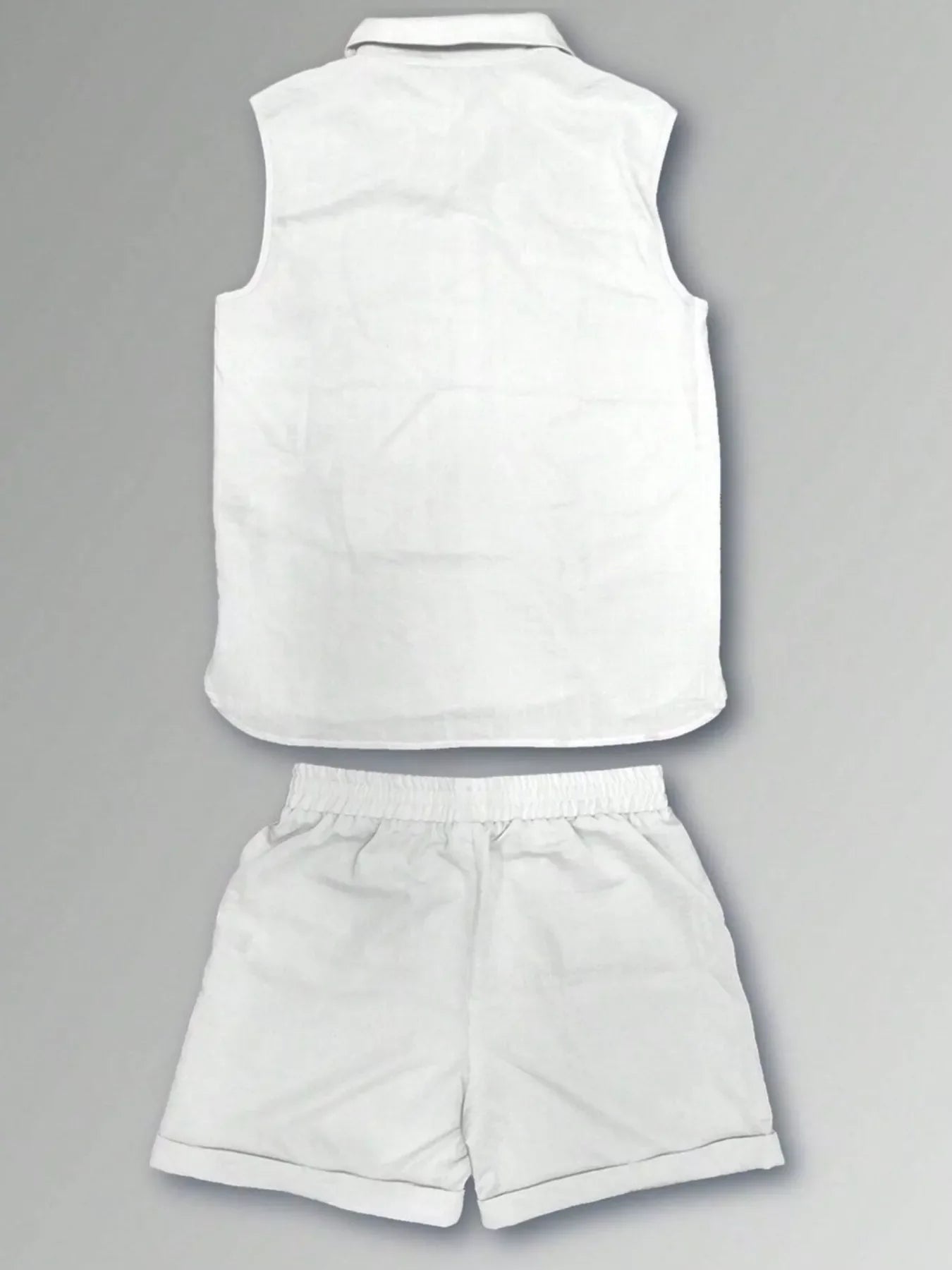 Men's Plus Size Casual Button Up Vest & Shorts Set