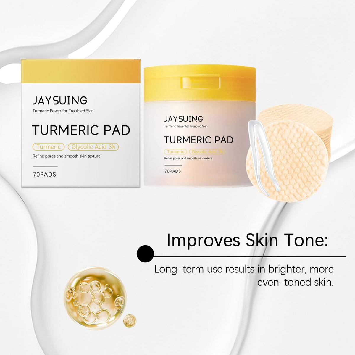 Viareline Kojic Acid Turmeric Brightening Cotton Pads, Hydrating Exfoliating Facial Treatment Pads For All Skin Types Daily Skin Care