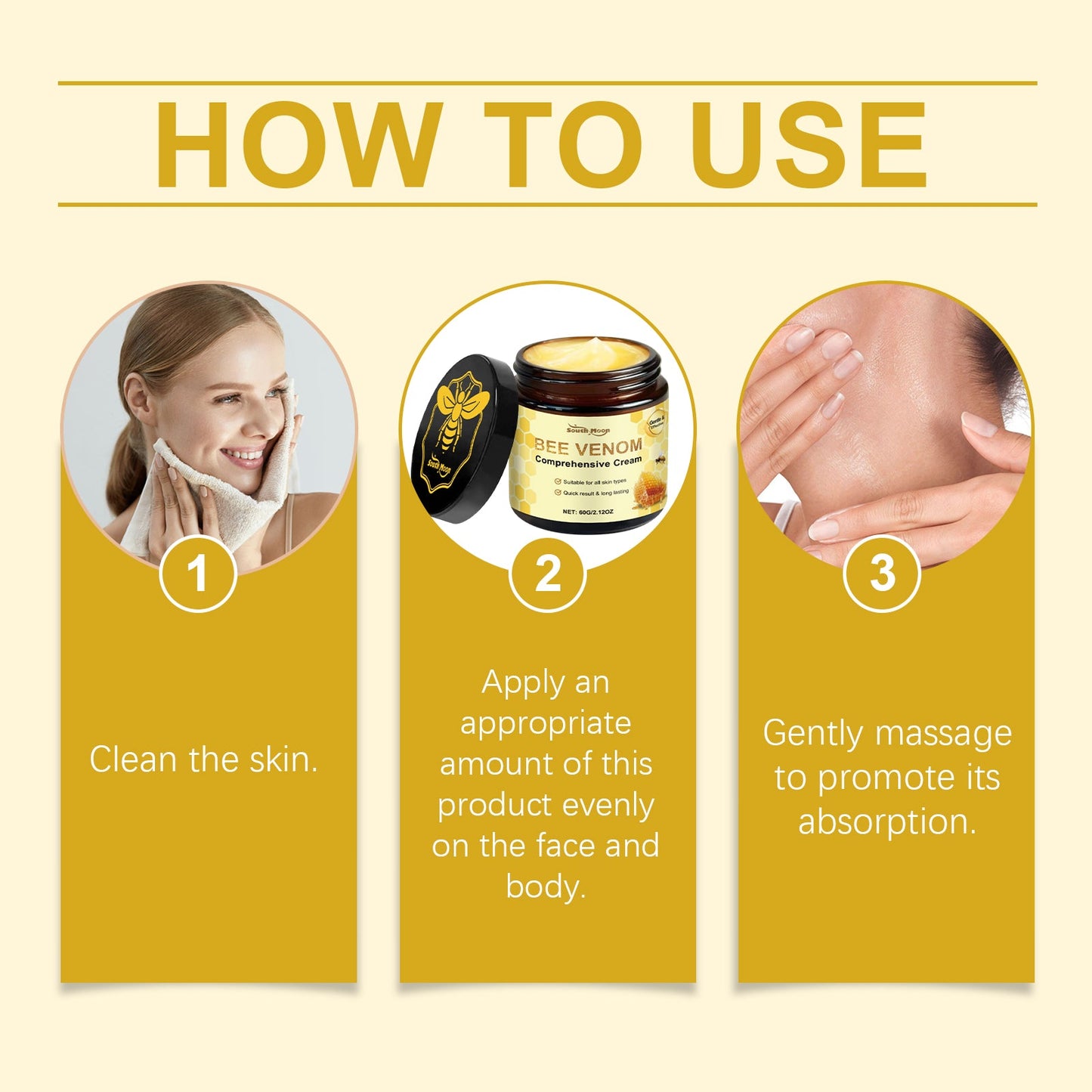 South Moon Bee Venom Skin Moisturizer, Gentle Moisturizing Creamy Moisturizing Skin Daily Care Cream