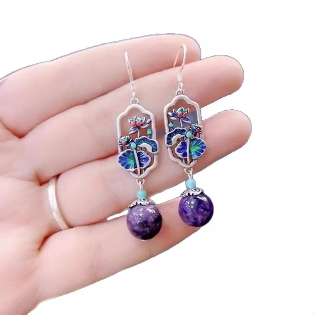 Lotus Flower Dangle Earrings