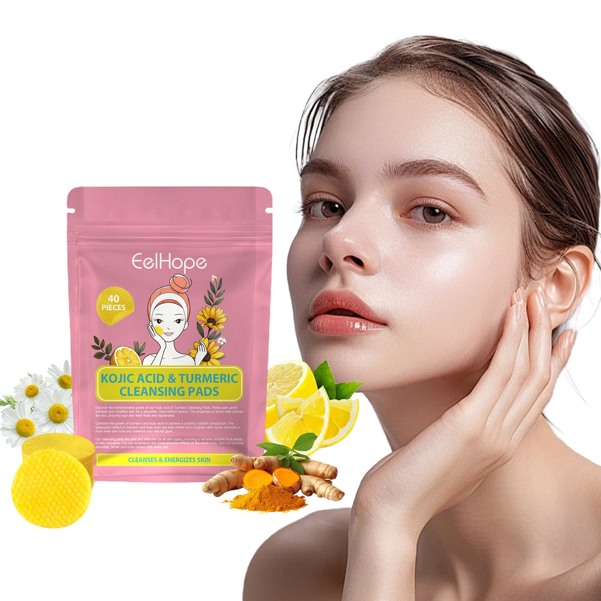 Jaysuing Turmeric Glycolic Acid Cleansing Pads, Hydrating Brightening Exfoliating Cotton Pads To Refine Pores & Smooth Rough Skin For Daily Facial Care