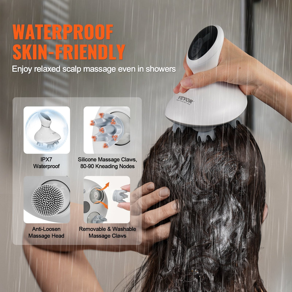 Electric Scalp Massager Rechargeable Head Massager Waterproof Portable