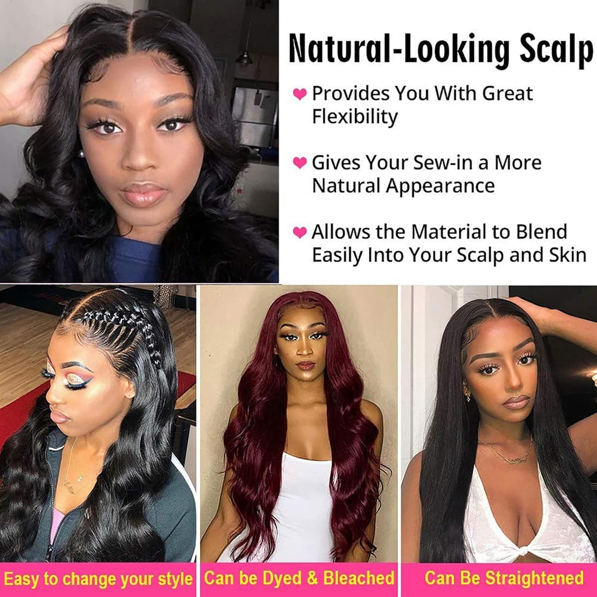 4x4 Lace Human Hair Wig Body Wave Natural Color Density
